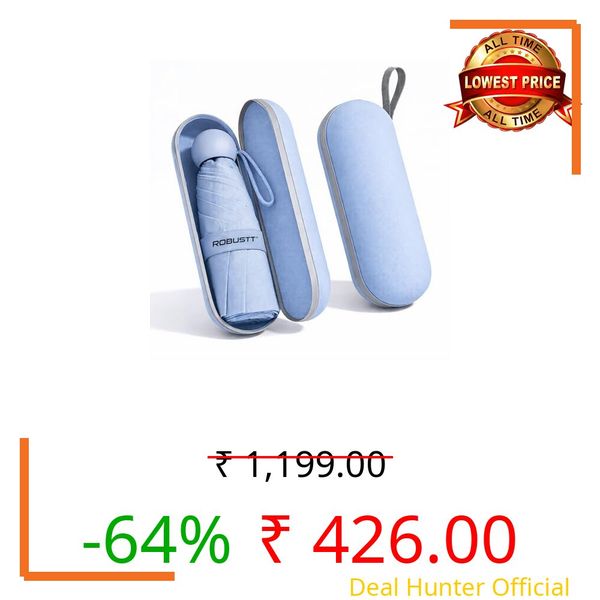 Robustt Capsule Mini Foldable Travel Umbrella | Sky Blue | UPF 50+ UV & Rain Protection | 3 Fold Compact | for Women, Men & Kids | Windproof, Waterproof, Pocket-Size with Storage Case