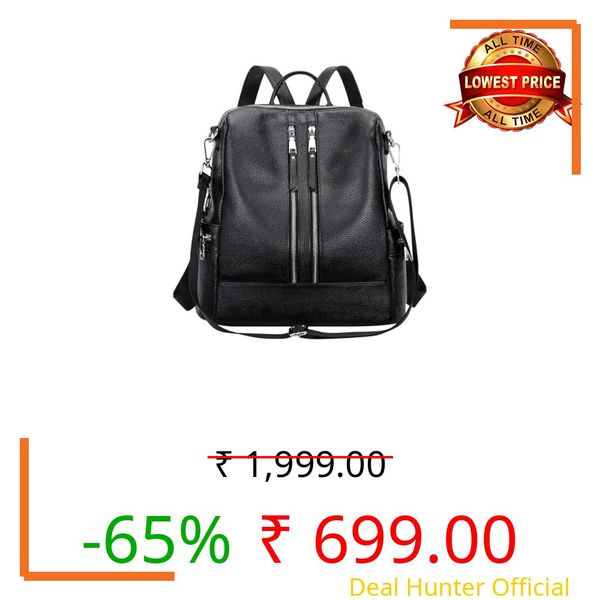 Fandu Collection Laptop Backpack Purse for Women Ladies, Canvas and Leather, Convertible Travel Backpack Handbag for Office and College Multi-Compartment with Adjustable Straps