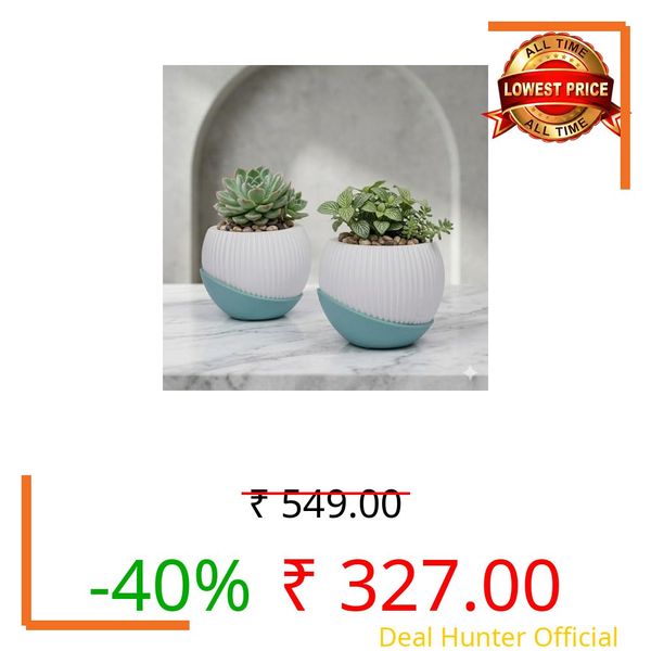 GARDENS NEED 7 Inches Melon Square Flower Pot with Moon Tray | Set of 2 | Blue | Plastic Planter Pots for Home, Office & Balcony Decoration
