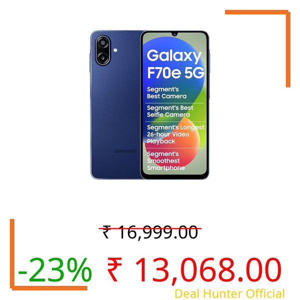 Samsung Galaxy F70e 5G (Spotlight Blue, 128 GB) (4 GB RAM) | 6000 mAh Battery | 6.74" PLS LCD Display | Dimensity 6300 | Octa Core Processor |