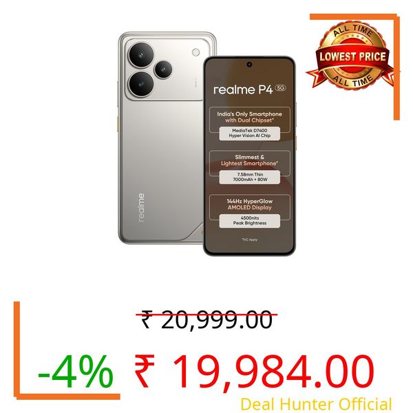 realme P4 5G (Steel Grey, 6GB RAM, 128GB Storage) | 6.77" 144Hz AMOLED Display | Dimensity 7400 Ultra | 50MP OIS Camera | 7000mAh Battery, 80W Fast Charging | Android 15 5G Smartphone