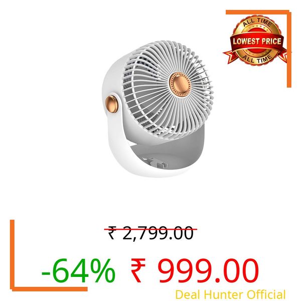 SKYTONE Fan For Home High Speed-Ultra-quiet, 360° Adjustment for Better Cooling-Fan-Upto 8 Hrs. Runtime-3 Speed Modes Portable fan for Home,Office,Kitchen (Cream)