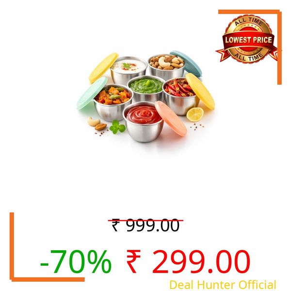 MARSION Stainless Steel Mini Storage Containers with Lid (Pack of 6, 50ml) Leak-Proof Small Round Sauce & Chutney Cups for Kids Tiffin, Lunch Box, Salad Dressing, Snacks, Travel Food Container
