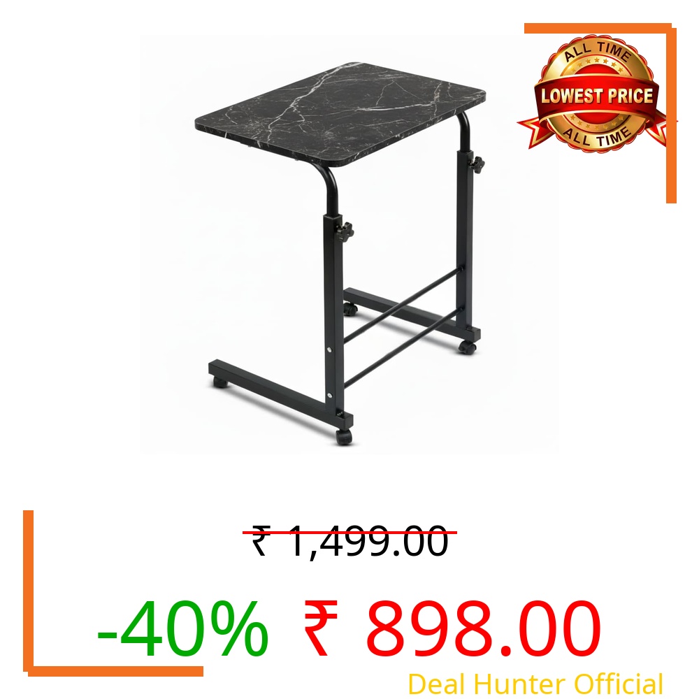 TECHNOVIBES Study Table/Bed Table/Foldable and Portable Wooden/Writing Desk for Office/Home/School (Dark Marble with Black Leg)