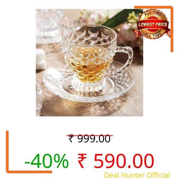 MMTS World Premium Classic Glass Tea Cup and Saucer - 180 ML, for Coffee, Green Tea, Herbal Tea, Lemon Tea More (6 Cup and 6 Saucer Set)