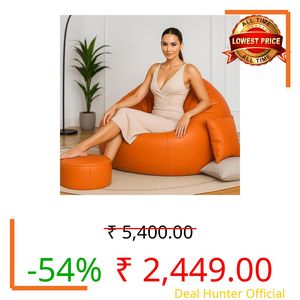 Biggie Bean Bag Chair with Beans Filled 5XL The Evergreen Classics Bean Sofa-Crafted for Comfort-Styled for Elegance with Free Cushion & Footrest (Matching Color : Leatherette Orange)