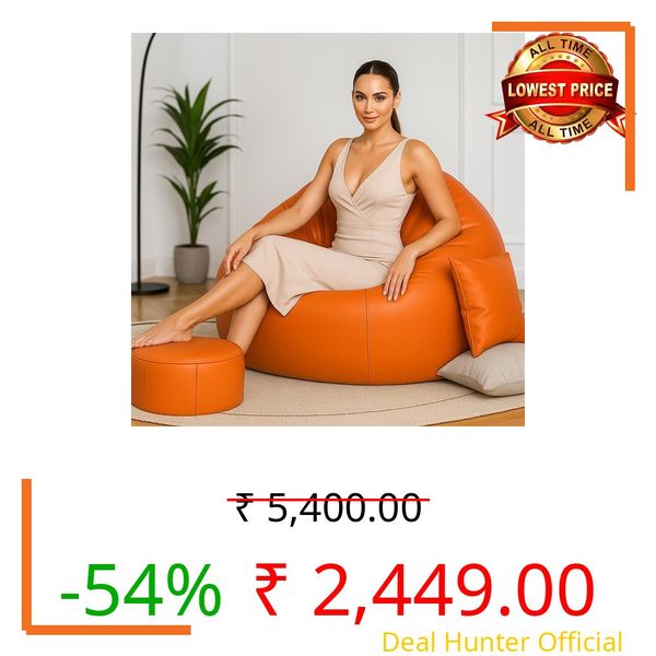 Biggie Bean Bag Chair with Beans Filled 5XL The Evergreen Classics Bean Sofa-Crafted for Comfort-Styled for Elegance with Free Cushion & Footrest (Matching Color : Leatherette Orange)
