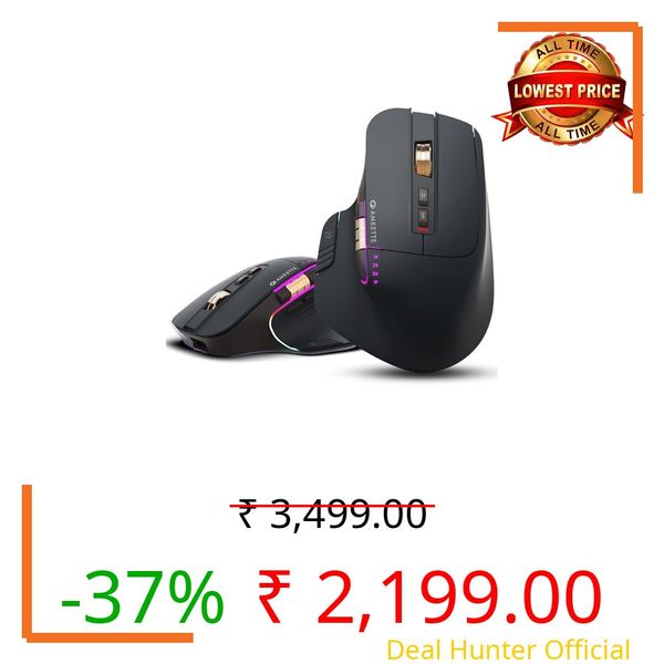 Amkette XS Series Flow Plus Programmable Wireless Mouse/Bluetooth Mouse with Side Scroll, 2.4G+3×BT+Wired Mode, 8 Buttons, 6400 DPI, 1000Hz Polling, MultiOS Web-Software, Rechargeable, 2 Yrs Warranty