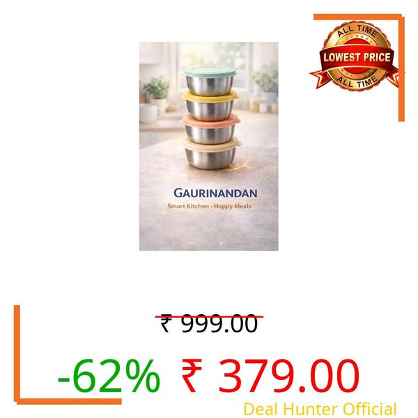 GAURINANDAN Fridge Storage Box 316 Stainless Steel Food Storage Containers | Food Grade, Leakproof Kitchen Organizer | Freshness Locking, Microwavable & Freezer Safe (80 Ml Pack of 4)