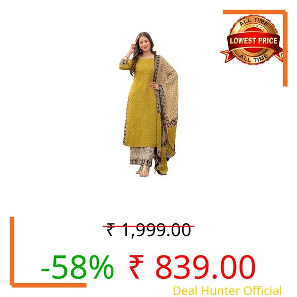 Amayra Women's Pure Cotton Straight Kurta Set with Palazzo Pants & Dupatta|Ethnic wear|Kurta Set for Women(TCK737-N,Yellow,M)