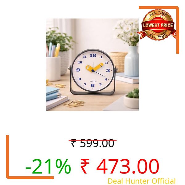 Articious Alarm Clock, Compact Desk Table Clock for Students, Home, Office, Bedroom, Living Room,Home Decor, Corporate Use (2399_White)