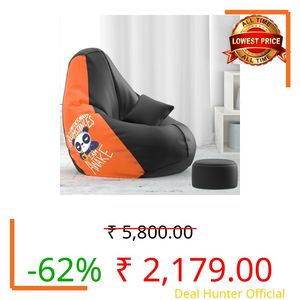 Biggie Bean Bag with Beans Filled 4XL Evergreen Classics Bean Bag-Loud Prints-Soft Landings-Styled with Free Cushion & Footrest (Matching Color : Printed I am Awake - Black Orange)