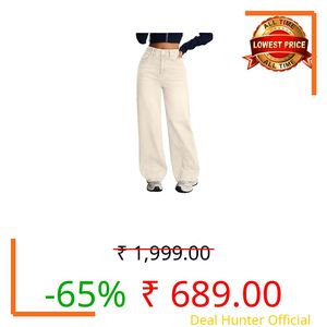 Nifty Women's Denim Stretchable High Waist Baggy Jeans for Women (1479_CREEM_30_Cream_30)