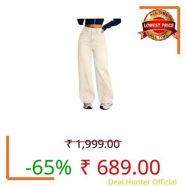Nifty Women's Denim Stretchable High Waist Baggy Jeans for Women (1479_CREEM_30_Cream_30)