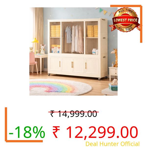 Mevigo Door Plastic Wardrobe for Kids| Almirah and Wardrobe for Baby Clothes| Modular Storage Cabinet with Wheel Organizer for Cupboard Rack for Clothes/Shoes/Books/Toy (White-TG651, 9- Door)