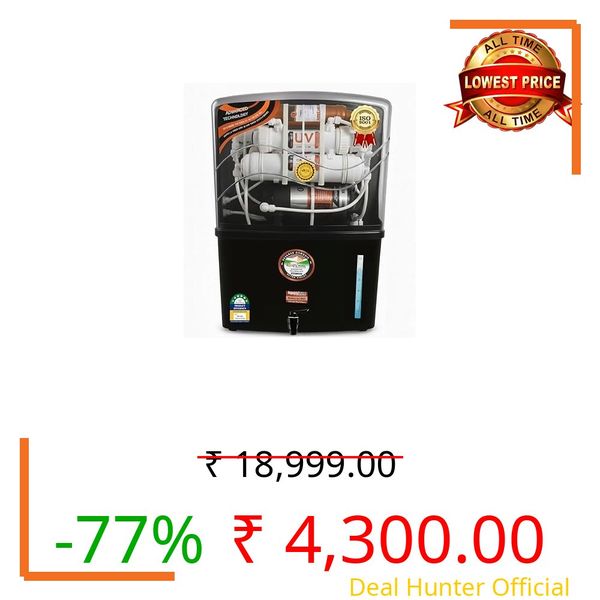 Aqua X Purelux Grand Plus Black RO Water Purifier | RO+UV+UF | Copper & Zinc Booster | 12L Storage | High TDS Taste controller | 1 Year Warranty | Home & Office.