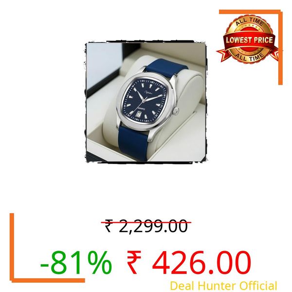 styledose Men’s Analog Quartz Watch with Date Display, Stainless Steel Square Case, Black Textured Dial, Silicone Strap, 40mm Casual & Formal Wrist Watch for Men (Blue)