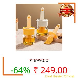 SWEET VIEW 200ML Oil Dispenser with Brush for Kitchen | Glass Oils Bottle with Silicone OilBrush for Cooking | Small Oil Container with Brush for Dosa Tawa, BBQ, Baking & Air Fryer (Color May Vary)