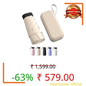 WOOMZY UV Travel Mini Folding Ultra Compact pastel Umbrella with Case, Manual Open 6 Ribs Lightweight Portable, Small Sun & Rain Pocket Umbrella for Men and Women- Use in Rain & Summer (Beige)