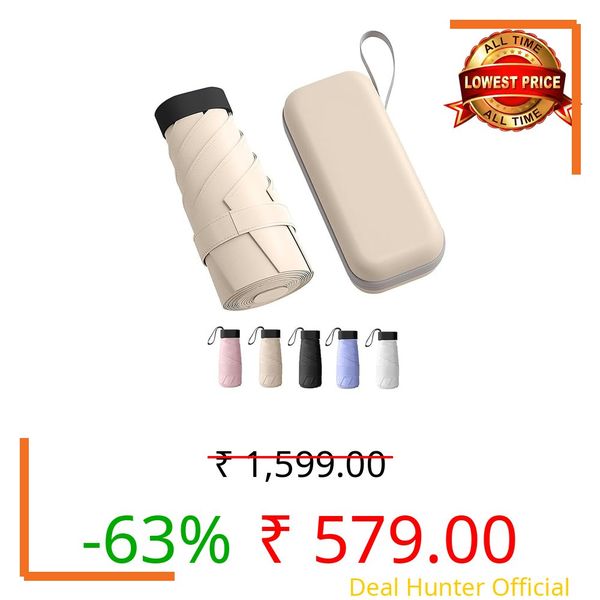 WOOMZY UV Travel Mini Folding Ultra Compact pastel Umbrella with Case, Manual Open 6 Ribs Lightweight Portable, Small Sun & Rain Pocket Umbrella for Men and Women- Use in Rain & Summer (Beige)