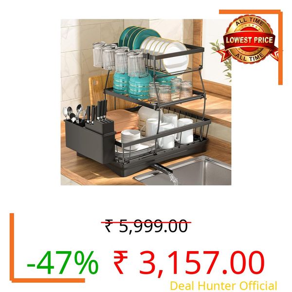 ROY ENTERPRISE Large Dish Drying Rack for Kitchen Counter, Detachable Large Capacity Dish Drainer Organizer, 3-Tier Dish Racks with Utensil Holder (Black 3 Layer)