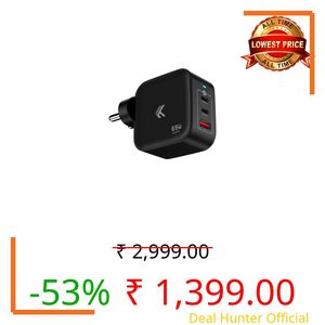 KARWAN 65W GaN Charger Adapter, Multi Port Adapter with Gan,QC 3.0 & PD-3.1 Technology,2 Type C & 1 USB A Port, Compatible with MacBook,Laptop,iPad,iPhones,Samsung,Android Smartphones & Other Devices