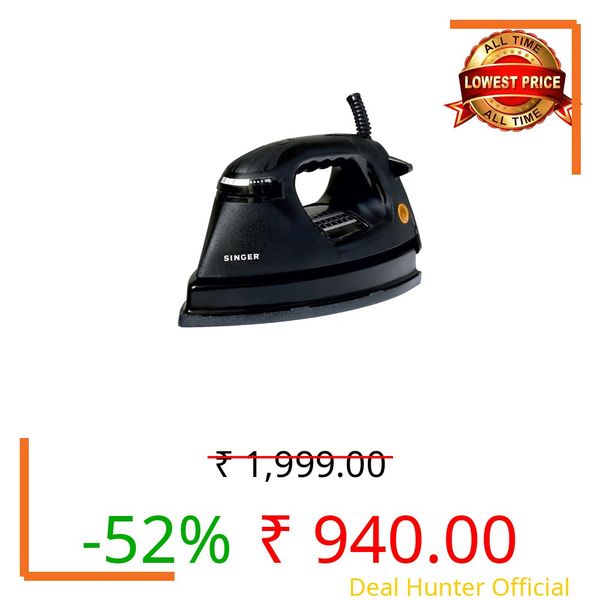 SINGER Shakti Press Heavy Weight Dry Iron | 1000W Power | 1.6 Kg Heavy Body | Double Coated Sole Plate | Adjustable Temperature Control | 180 Swivel Cord | ISI Certified | 2 Year Warranty