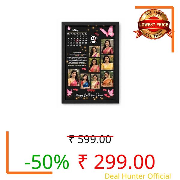 AARVI Customised 8 Photo Collage Frame | Custom, Customized & Personalized Picture Print with Name, Date & Special Message | Custom Print Gift for Birthday, Anniversary, Wedding, Couples & Family | A4 Black Wall Frame (Design 3, Black, A4)