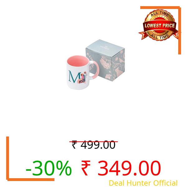 Chumbak M Alphabet Mug with Macaw Print, 300ml Gloss Finish Stoneware Coffee Mug, Personalized Initial Tea Cup for Birthday, Office and Festive Gifting