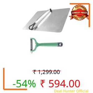 SUPERMOM Kitchen Tool 2 Pc – Combo of Stainless Steel Cut & Chop Veggies Slicer with Plastic Fruit & Vegetable Peeler, Sharp Stainless Steel Blade, Comfortable Grip Handle for Cutting, Peeling & More