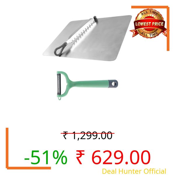 SUPERMOM Kitchen Tool 2 Pc – Combo of Stainless Steel Cut & Chop Veggies Slicer with Plastic Fruit & Vegetable Peeler, Sharp Stainless Steel Blade, Comfortable Grip Handle for Cutting, Peeling & More