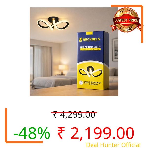 RECKBELS 50W LED Chandelier Ceiling Light | 3-in-1 Colour Changing Flicker Free Flush Mounted Ceiling Light for Living Room, Bedroom, Wall & Hallway | Bowknots 32cm x 13.5 cm