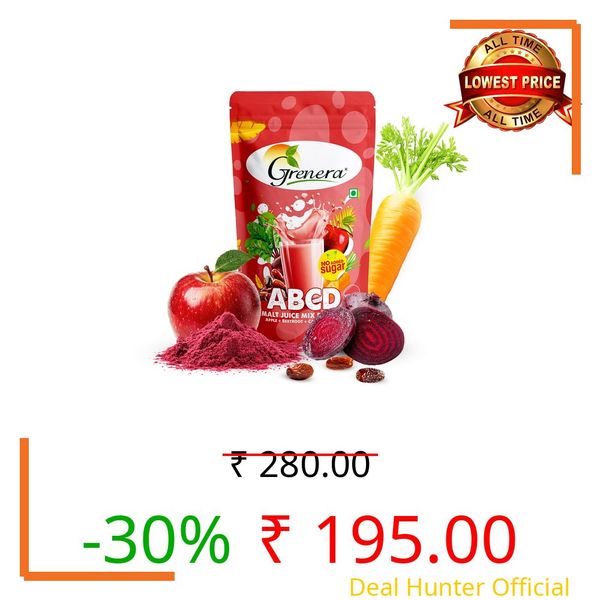 Grenera Organics ABCD Malt Sugar-Free | Apple, Beetroot, Carrot & Dates | No Added Sugar, No Preservatives | Ready to Mix Instant Drink Powder | Natural Fruit & Vegetable Blend | 100g