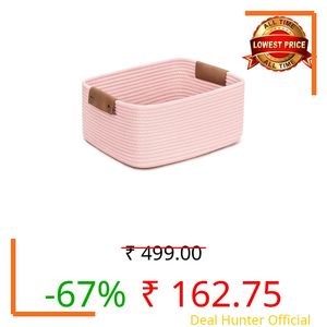 LBY® Rectangle Cotton Rope Woven Basket with Handles for Books, Magazines, Toys - Ideal Gift Decorative Basket for Baby Nursery, Living Room (pink, small 10 x 6 x 4 inch)
