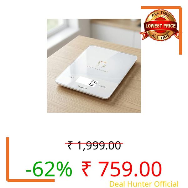 Themisto TH-WS19 Digital Kitchen Weighing Scale With Touch Screen Controls | For Cooking, Baking, Health & Fitness | Max Capacity 5kg | Tempered Glass | Tare Function | 6 Months Warranty
