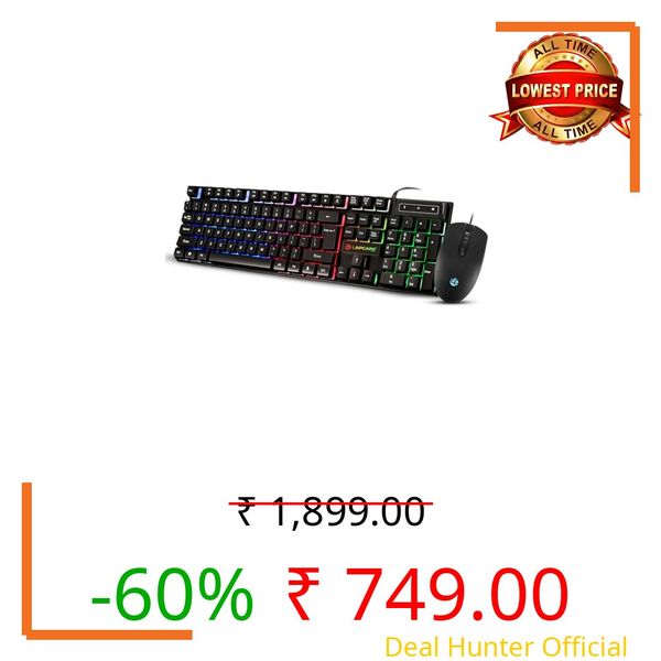 LAPCARE Rapido II Wired Gaming Keyboard & Mouse Combo with Rainbow LED Backlit, 104 Laser Printed Keys, 1600 DPI Gaming Mouse, USB Plug & Play, Windows Compatible