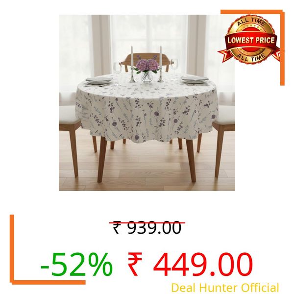 HOMEMONDE 100% Cotton Premium Dining Round Table Cover, 45 x 45 Inches Floral Printed Table Cloth 4 Seater, Round Table Cover - (114 X 114 cm, Blue & Purple)