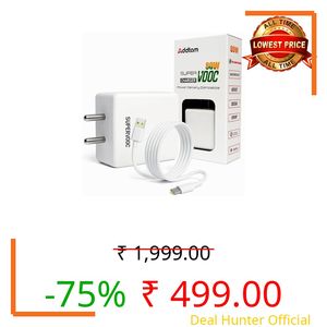Addtam 80W Supervooc Fast Charger with C-Type 1M Cable|65w USB C Charge Compatible with OnePlus/Nord/Realme/Oppo/Redmi/Tecno/Poco/iQOO/Samsung/Motorola/Lava/Vivo/Infinix |80-watt Charging, White