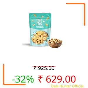Bazana Premium Cashews W320, Jumbo Whole Kaju, 500g, High Protein, Cholesterol Free, Trans Fat Free, Source of Dietary Fibre