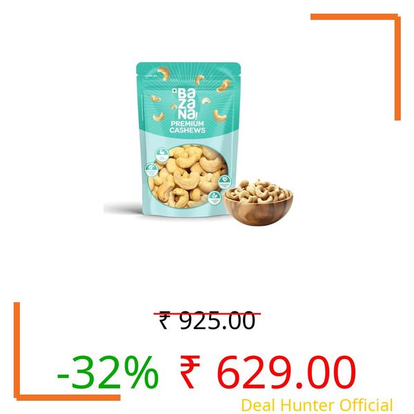Bazana Premium Cashews W320, Jumbo Whole Kaju, 500g, High Protein, Cholesterol Free, Trans Fat Free, Source of Dietary Fibre