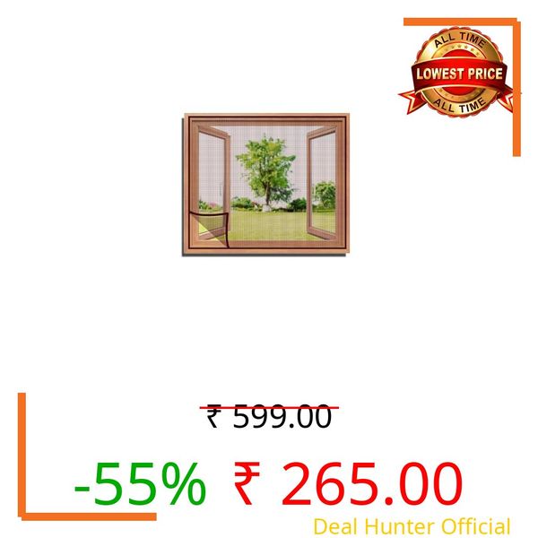 TurtleGrip Customizable Window Mosquito Net - Brown | 50x50 cm / 19.69x19.69 in / 1.64x1.64 ft | 120 GSM Fiberglass Mesh with Hook & Loop for Easy Installation