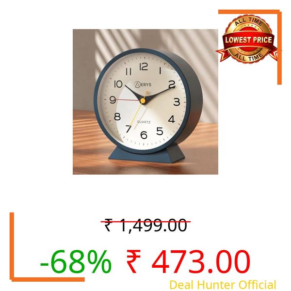 AERYS 4.5 inch Analog Alarm Clock with 1 Year Warranty, Retro Desk Clock Battery Operated,Slient Metal Table Clock with Light for Living Room Decor,Bedroom,Bedside (Navy Blue)