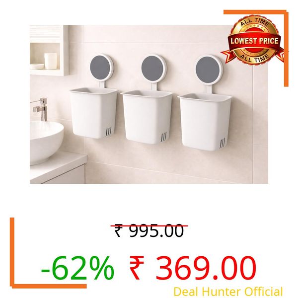 Wall Mounted Toothbrush Holder Bathroom 3 Pack | Self Adhesive Washbasin Organiser | Drill Free Stand for Shaving Paste Makeup | Plastic Aesthetic