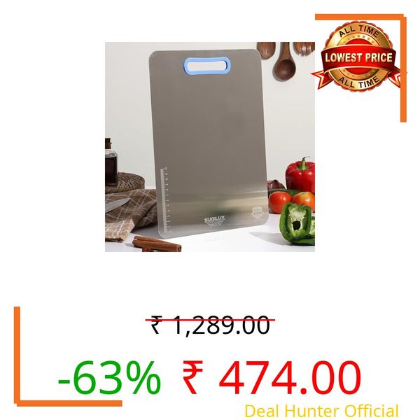 SUGILUX Stainless Steel Chopping Board Large | 25x35.5cm | Cutting Board Steel | Anti-Skid | Food Grade | Hygienic | Dishwasher Safe | Reversible | Chopper Board | Handy Model