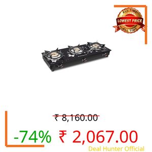 Longway Astra Glass Top, 3 Burner Manual Ignition Glass Gas Stove (Black, ISI Certified, 2 Year Warranty)