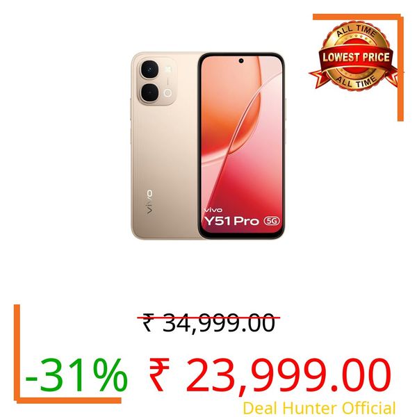 vivo Y51 Pro 5G (Noble Gold, 8GB RAM, 128GB Storage) with No Cost EMI/Additional Exchange Offers