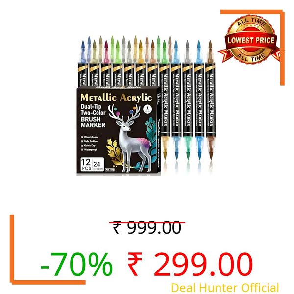 Woleebee Metallic Acrylic Paint Markers Dual Tip Brush Pens, 24 Colors (12 Pcs) – Water-Based Quick Dry Waterproof Paint Pens for Rock Painting, Canvas, Glass, DIY Crafts, Calligraphy & Card Making
