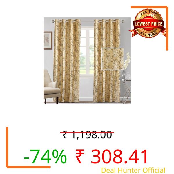 Cortina Polyester 75% Blackout Curtains Set of 2 Floral Print | Grommet Eyelet Window Curtains for Living Room, Bedroom & Kids Room | Light Filtering Drapes for Privacy (Yellow, 9 FT)