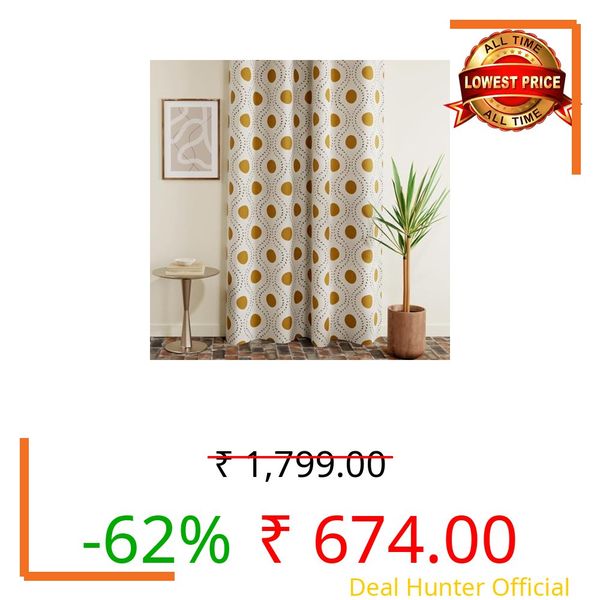 HUESLAND Cotton Curtains for Door, 7 feet Long 1 Bohemian Eyelet Curtain (Door 7 x 4 ft, Natural, Golden Ochre & Bistre)