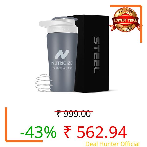 Nutrigize Stainless steel shaker 700ml protein shaker bottle – leak proof 304 SS food grade steel, gym shaker, shaker bottles for protein, steel shaker for gym (Gray)